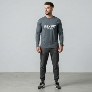 REXFIT SPORTS Camisetas de Manga Larga para Hombre, Colores Sólidos, Tejido de Punto de Primera Calidad, Ropa Deportiva - Product Image 1