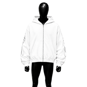 Sudadera con capucha extragrande con cremallera, color blanco, marfil, crema, efecto escarchado, estilo casual urbano, prendas de vestir, ropa exterior, puños acanalados, corte relajado - Product Image 1