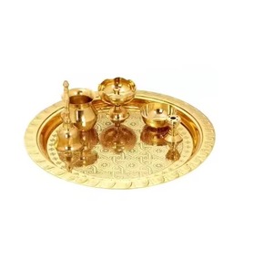 Premium Spiritual Brass Pooja Thali Antique Design Elegant Style <b>Mandir</b> Plate Decor - Product Image 2