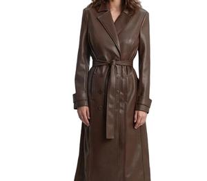 Custom Design Woven Genuine Leather Casual <b>Long</b> Hooded <b>Coat</b> <b>Men</b> Women Stand Collar Front Logo Zipper Closure Breathable - Product Image 5