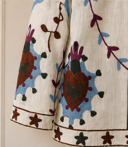 Manteau d'extérieur confortable toutes saisons Jaipur, motif nuit étoilée, col mandarin, manches longues, bleu marine, bordeaux, bleu, ivoire, motif talisman folklorique - Product Image 5