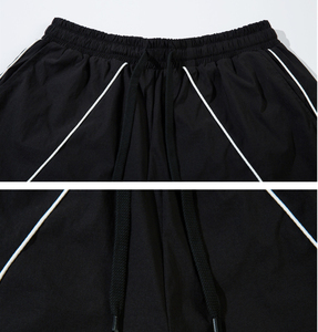 2026 Men's Black Capri <b>Pants</b> Elastic Waist Drawstring Casual Wide Leg With White Side Stripe Lightweight Breathable <b>Summer</b> Wear - Product Image 3