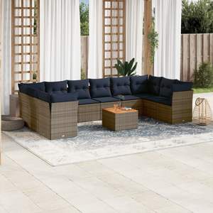 Ensemble de canapé de patio en rotin poly gris de 11 pièces avec coussins Collection de meubles d'extérieur durables - Product Image 1