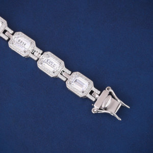 Emerald Halo tennnis heavy look unisex diamond <b>bracelet</b> 925 sterling <b>silver</b> D VVS moissanite diamonds best prong setting custom - Product Image 4