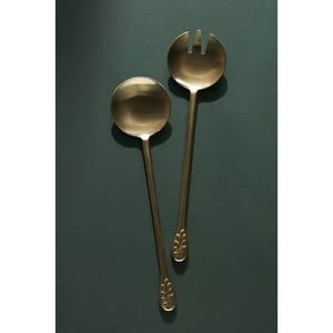 Ensemble de cuillères et fourchettes à salade en acier inoxydable plaqué argent style vintage avec manche orné – Ustensiles de service pour table à manger - Product Image 3