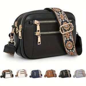 Bolso Bandolera Multicompartimentos Hecho a Mano para Mujer, Correa Ajustable, Herrajes Dorados, Cierre de Cremallera - Product Image 3