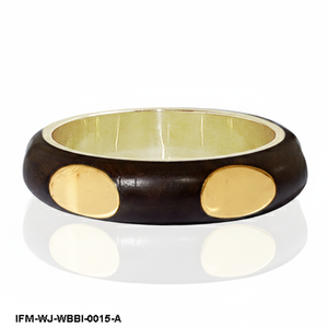 กำไลข้อมือไม้ทำมือประดับทองเหลืองรูปวงรี งานฝีมือผสมผสานไม้และโลหะ - Product Image 4