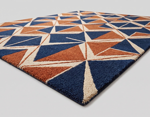 Tapis géométrique moderne en laine bleu marine, motif triangulaire entrelacé, tapis à motifs diamantés, accents linéaires ivoire, antidérapant, respectueux de l'environnement - Product Image 2