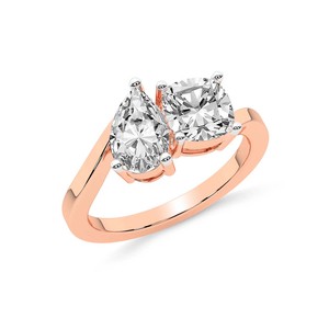Hermoso Anillo de Oro Sólido de 14k/18k Cecelia con Dos Piedras en Forma de Cojín y Pera, Anillo de Diamantes Cultivados en Laboratorio Toi et Moi, Joyería para Mujer - Product Image 6