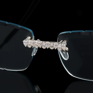 Blue <b>Rimless</b> UV400 <b>Sunglasses</b> Moissanite Diamond Look Fashion Statement Rectangle Luxury Unisex for Party Streetwear 925 Silver - Product Image 3