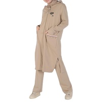 Nouvelle Collection : Ensemble 2 Pièces à Capuche Automne, Broderie Unie, Boutons, Manches Longues, Style Arabe, Décontracté, Islamique, en Tissu Éponge 100% Polyester Respirant