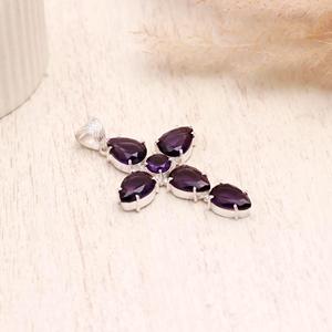 Amethyst Cross Pendant Sterling Silver, February Birthstone <b>Necklace</b>, Purple Gemstone Jewelry, Gift for Her - Product Image 2