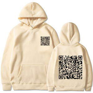 Sweat-shirt noir à capuche avec impression de code QR devant et derrière, 100% coton tricoté, décontracté pour femme, coupe classique, manches longues - Product Image 5