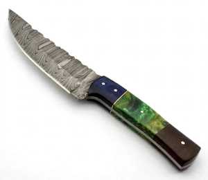 Couteau utilitaire artisanal en acier Damas avec manche en bois de résine segmenté - Product Image 6