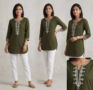 Leranath Fashion Women Cotton <b>Embroidered</b> Kurti Top Hand Drawn Ethnic Tee Casual Regular Fit Quick Dry Fancy Long Sleeve <b>Tunic</b> - Product Image 5