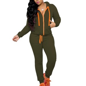 Ensemble de survêtement décontracté pour femme, rose et blanc, avec blocs de couleur, à capuche, fermeture éclair, manches longues, respirant, coupe régulière, pour l'automne - Product Image 5