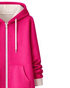 Sudadera con capucha larga con cremallera, color rosa, para mujer, abrigo de invierno con forro polar, sudadera informal extragrande con bolsillos, OEM personalizado - Product Image 5