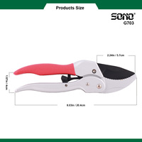 Cisailles de jardin manuelles industrielles SONO G703 DIY OEM en acier au carbone moderne, revêtement PTFE, segmentées, à cliquet, durables