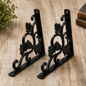 SHUBHAM <b>Black</b> Iron Wall <b>Shelf</b> <b>Bracket</b> Decorative Grapevine Corner Rack Hanging <b>Shelf</b> Fitting for Home Wine Cellar - Product Image 3