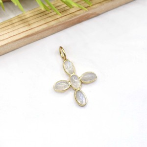 Natural <b>Moonstone</b> Cross <b>Pendant</b> Gold Plated Oval Gemstone Charm Bezel Set Minimal Spiritual Jewelry Women Gift - Product Image 3