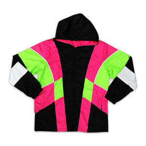 Veste coupe-vent unisexe à capuche, color-block, manches régulières, coupe oversize, style sportif, pour l'hiver, 100% polyester polaire, transfert thermique - Product Image 2