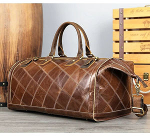 Sac de voyage de luxe en cuir pleine fleur marron de haute qualité, grande capacité, durable, doublure en polyester, vente en gros pour hommes - Product Image 2