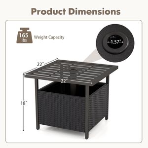 Tavolino da Esterno per Patio - Tavolo in Rattan con Struttura in Acciaio, Foro per Ombrellone e Vano Portaoggetti - Resistente e Durevole - Product Image 5
