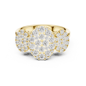 Yellow <b>Gold</b> Three Stone Cluster Lab Grown Diamond Statement <b>Cocktail</b> <b>Ring</b> Pavé Setting Women's Fine Jewelry - Product Image 1