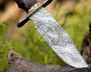 Nouvelle édition – Couteau de chasse et de survie Bowie ambidextre en acier Damas 1095 à haute teneur en carbone et alliage 15N20, lame fixe de 6 pouces, manche en bois de rose - Product Image 3