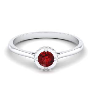 แหวนทองคำแท้ 14K ทรงกลมเจียระไนแบบบริลเลียนต์ ประดับพลอยโกเมน 0.5 กะรัต พร้อมวงแหวนมอยส์ซาไนต์แบบซ่อน สำหรับผู้หญิง ยี่ห้อ REYES ผลิตด้วยมือ - Product Image 1