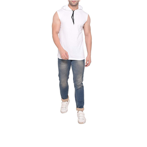 Custom Logo Winter Casual Men's Sleeveless <b>Hoodie</b> for <b>Workout</b> Gym Training 100% Cotton Breathable Hooded Tank Top - Product Image 2