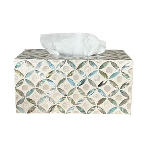 Boîte à mouchoirs artisanale en nacre, porte-serviettes carré avec motif festonné - Product Image 4