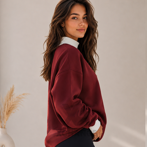 Sweat-shirt en cachemire 100% pour femme, coupe ample, épaules tombantes, col double et broderie de lettres sur le devant - Product Image 2