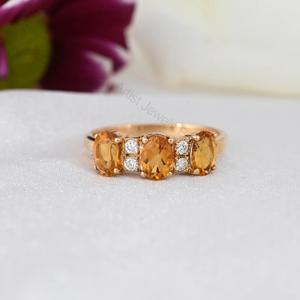 Natural <b>Citrine</b> Diamond Three Stone Wedding <b>Ring</b> 925 Sterling Silver 14K Solid Gold Luxury Rhodium Plated Fine Jewelry OEM ODM - Product Image 2