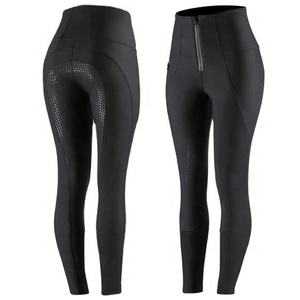 Pantalones de equitación de cintura alta para mujer, largos, con cierre de cremallera, transpirables, de punto, de spandex y nailon, color negro sólido, ropa ecuestre 2026 - Product Image 1