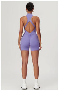 Mono de yoga para mujer con cremallera de un cuarto, sin espalda, corto, transpirable, de secado rápido, para fitness y gimnasio - Product Image 2