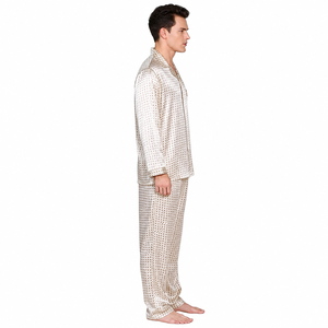 Ensemble de pyjama en satin de soie à pois pour homme, manches longues, vêtements de nuit décontractés, tenue de printemps - Product Image 6