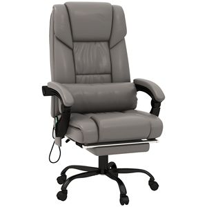 Sedia da Ufficio Direzionale Ergonomica con Schienale Alto in Pelle PU, 6 Punti di Vibrazione, Altezza Regolabile, Telecomando, Grigia - Product Image 1