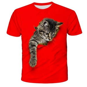 Yellow <b>Men's</b> T-Shirt With 3D Kitten Print Short Sleeve O-Neck Casual Cotton Jersey Regular Fit Photo Pattern Digital Print - Product Image 6