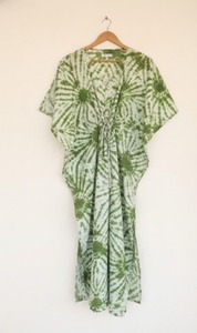 ชุดเดรสยาวคอวีทำมือแบบย้อมสีไทไดสำหรับผู้หญิง ฤดูใบไม้ร่วง/ฤดูหนาว แขนยาวเต็มตัว ผ้าฝ้าย 100% สวมใส่สบายๆ ขายส่ง - Product Image 3