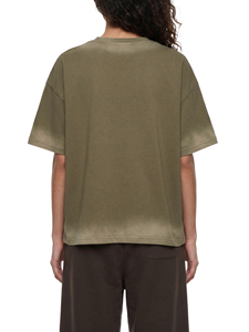 Camiseta Oversize de Cuello Redondo para Mujer, Verde Oliva, 100% Algodón, Corte Holgado, Manga Corta, Color Sólido, Lavado Ácido, Ribete en Contraste - Product Image 4