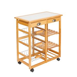 Wooden Kitchen and Dining Room Cart with 2 Drawers & Rolling Wheels Removable Storage Rack in Wood Color - Product Image 1