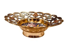 Cuenco Decorativo de Latón con Borde Floral Ornamentado, Acabado Dorado, Diseño de Esmalte Multicolor, Decoración Tradicional India para el Hogar, Ideal para Regalo - Product Image 4