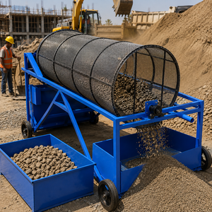 Trommel rotatif robuste bleu pour la séparation du sol, du gravier, du sable et de la pierre, et la transformation des matériaux de construction - Product Image 1