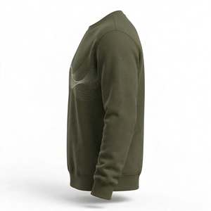 Sudadera de cuello redondo de algodón orgánico grueso con estampado gráfico personalizado, estilo vintage, para uso urbano, de forro polar grueso, color verde oliva. - Product Image 4
