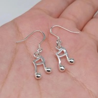 Boucles d'oreilles créoles pendantes en argent sterling 925 avec note de musique chrétienne, style hip-hop, pour femme, bijoux fins
