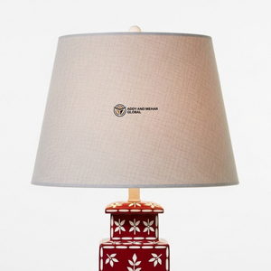 Hand-Painted <b>Red</b> Vase <b>Lamp</b> with Classic Fabric Shade Traditional Decorative Table <b>Lamp</b> with Floral Pattern - Product Image 2