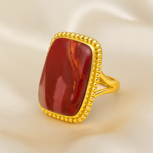 Mookaite Jasper 925 Sterling Silver Handmade Statement <b>Ring</b> Rose Gold Yellow Gold Plated Beaded Frame Vintage Designer Jewelry - Product Image 2