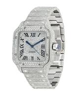 Montre de luxe en diamant, boîtier carré, cristal saphir, 41 mm, résistante à l'eau, affichage analogique avec chiffres romains, fermoir déployant, unisexe