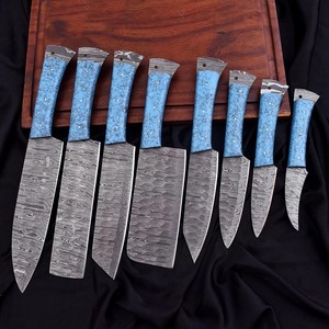 Juego de Cuchillos de Chef de Acero de Damasco con Mango de Resina, Ocho Piezas, Forjados a Mano, Personalizados, OEM, Cuchillos de Cocina Profesionales con Bolsa - Product Image 1